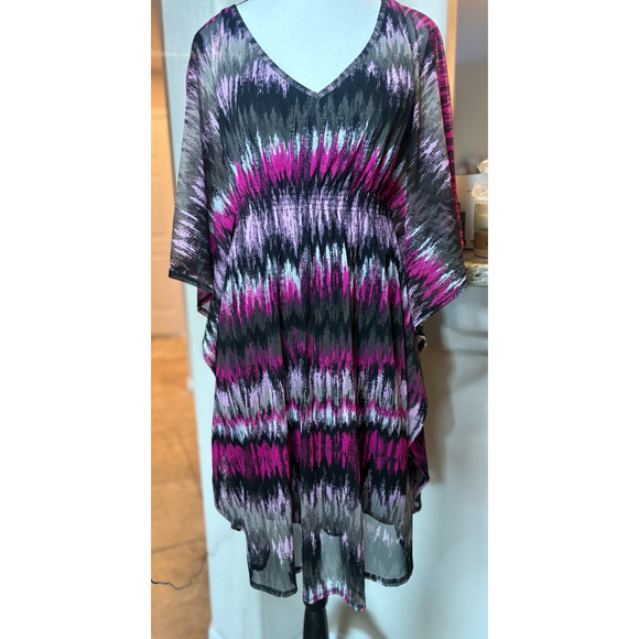 INC International Concepts Sheer Nylon Caftan Overlay Cinch Waist Dress M 6-10 - Picture 1 of 5